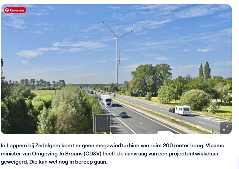Geen windturbine van bijna 200 m hoog in Loppem. Minister van Omgeving Jo Brouns weigert de aanvraag.